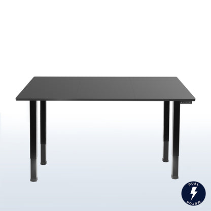 Full length desk with dual motor electric height adjustable legs.