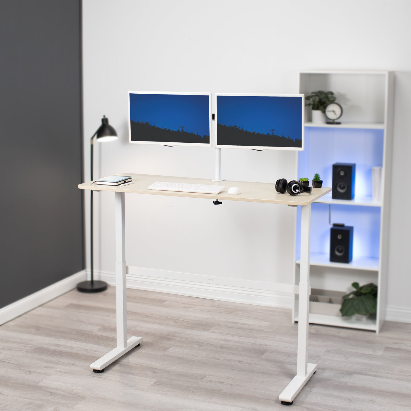 Light Wood Crank Height Adjustable 55” Desk
