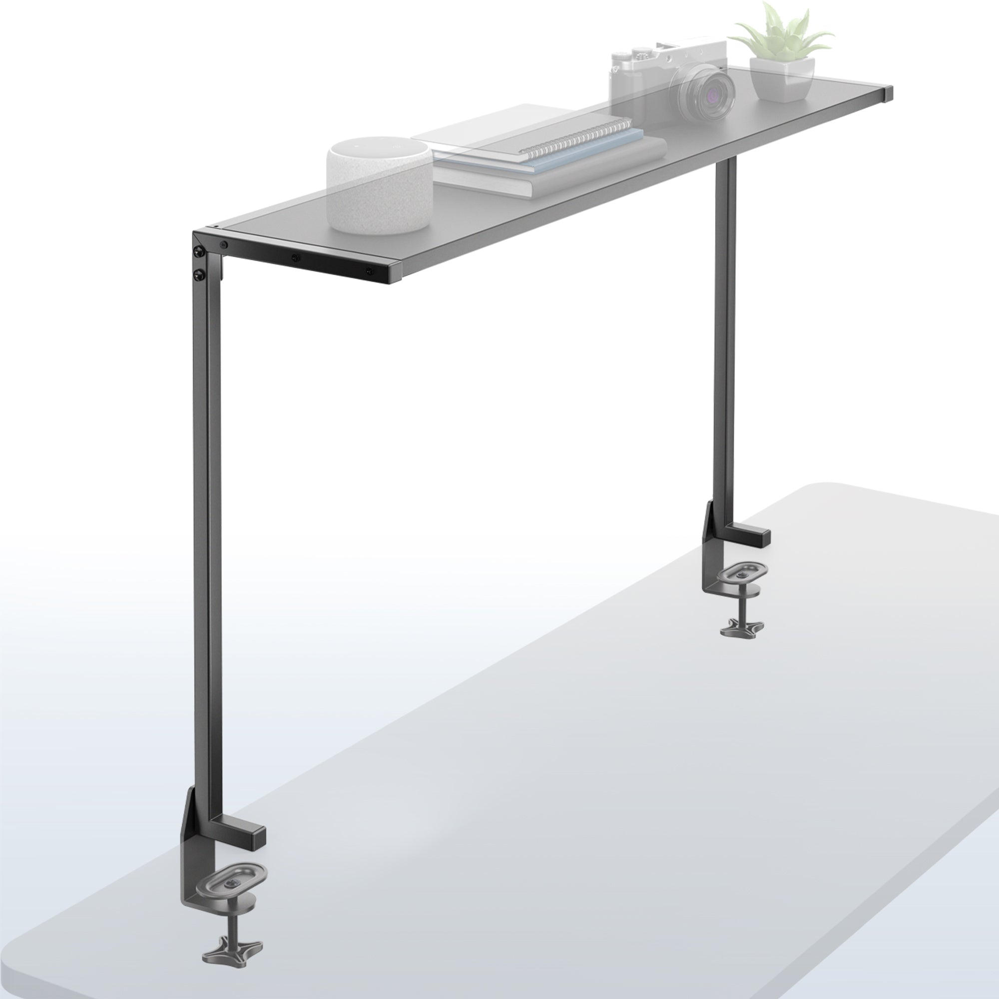 38-inch clamp-on overhead desk shelf with sturdy steel frame for elevated workspace storage