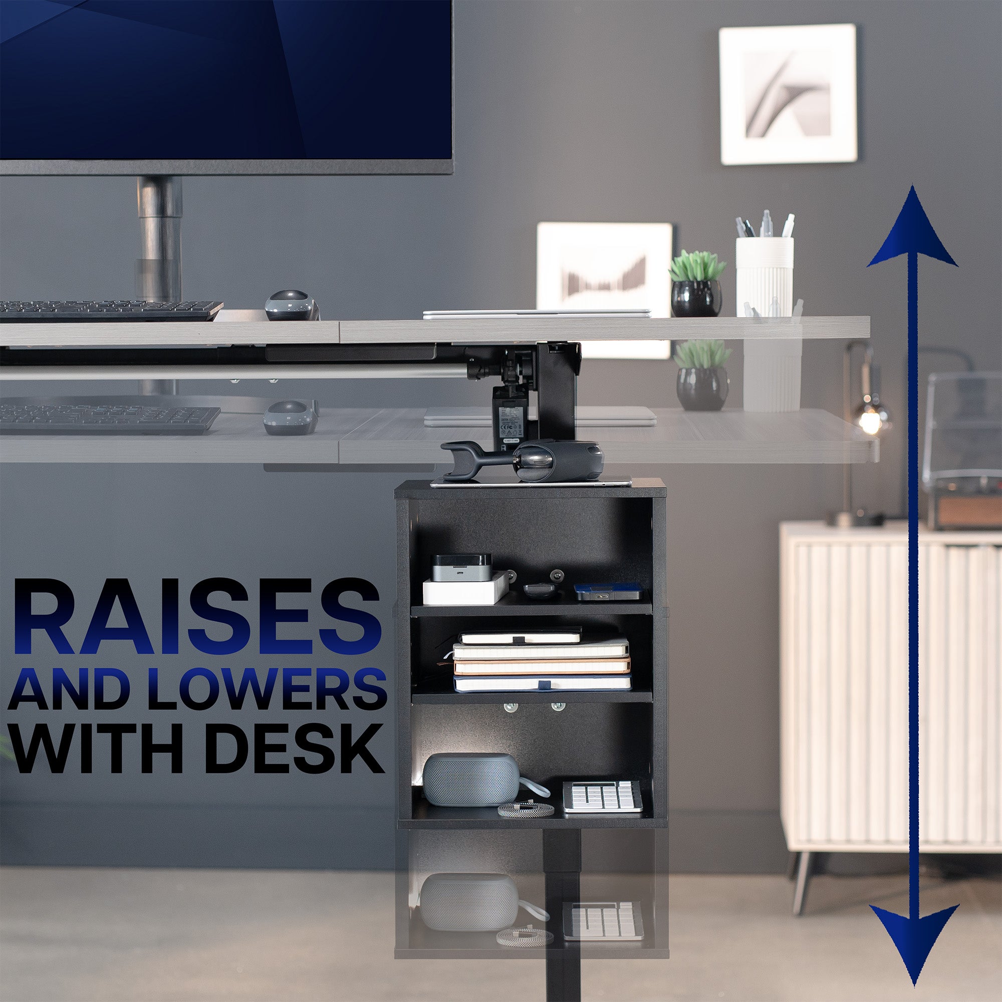 Clamp-on Under Desk Shelving Unit, Office Accessory Holder for Supplies, Gaming Devices, and More, Multi-Level Storage Shelves, Workstation Organizer