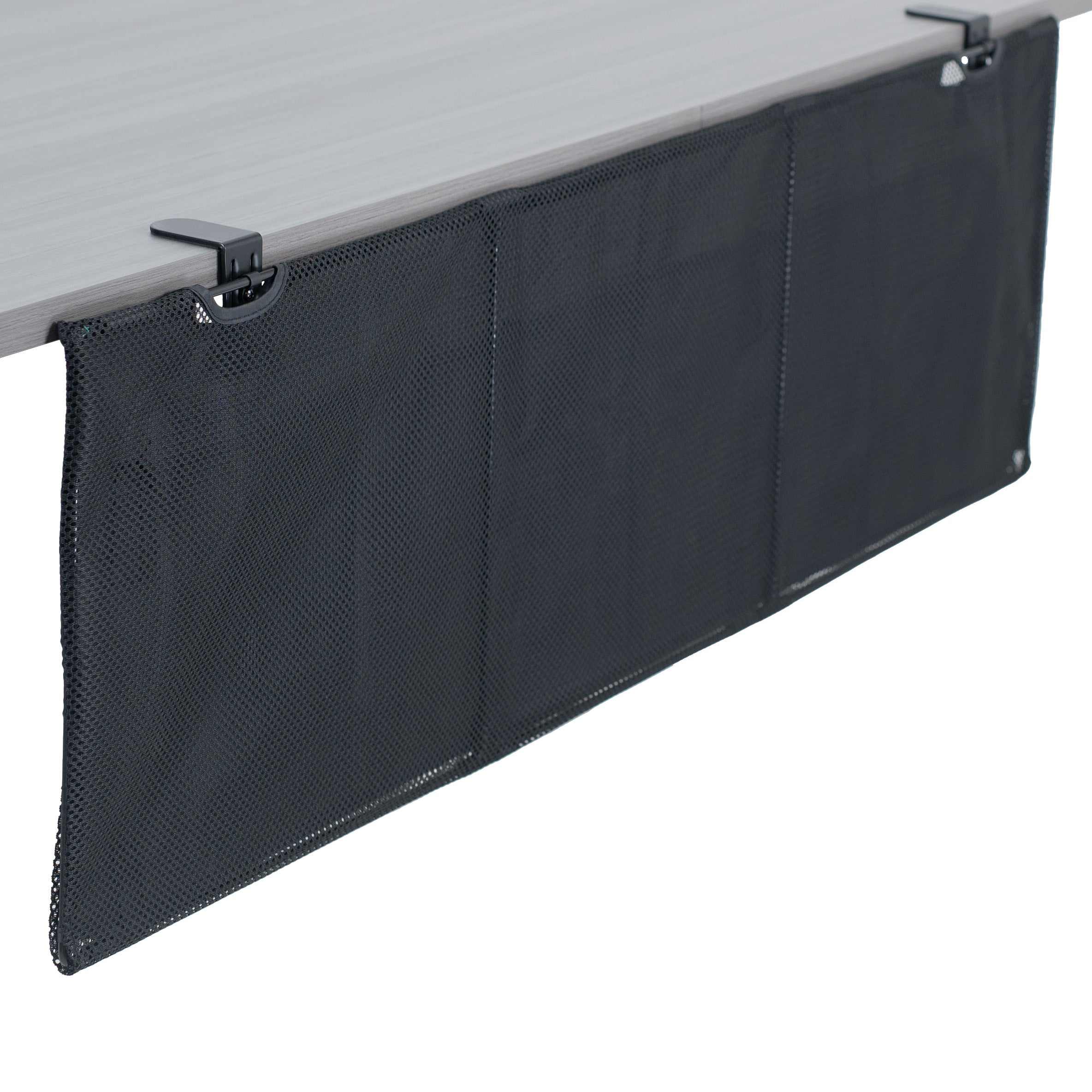 Durable clamp-on desk skirt for extra storage and cord management.