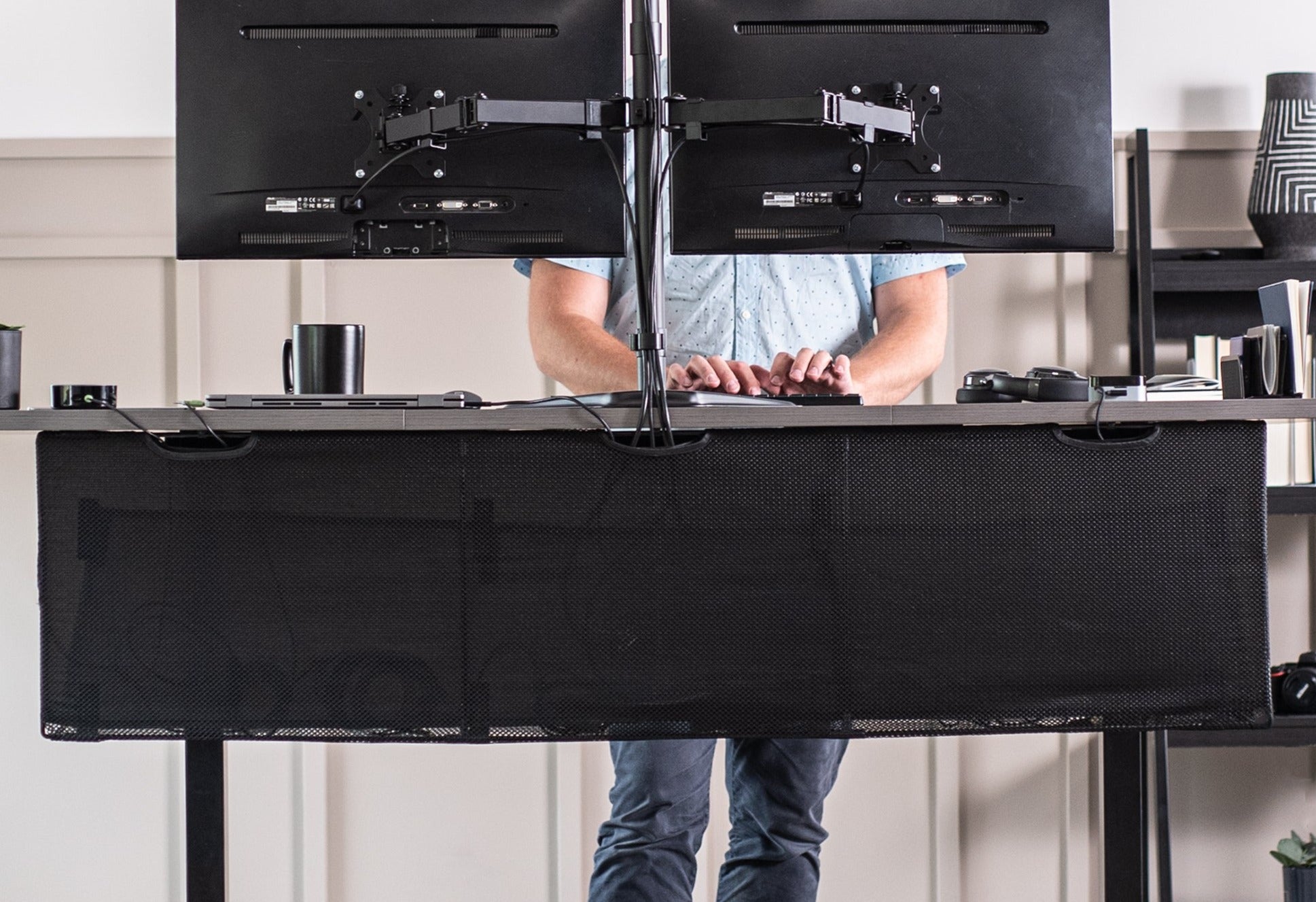 Cable Management Desk Organizer helps reduce workspace clutter by routing and concealing cables and power strips.