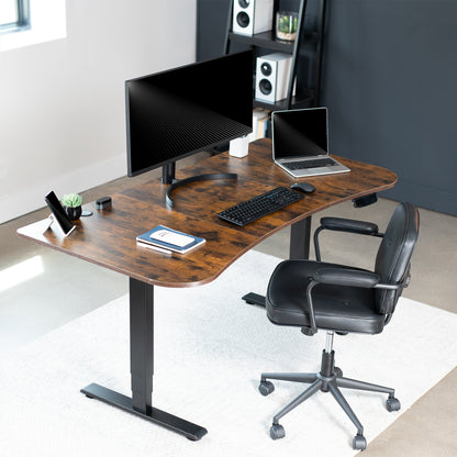 Sturdy rustic, vintage brown desktop tabletop for ergonomic workstation.