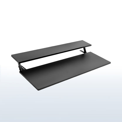 Heavy-duty adjustable sit or stand dual tier ergonomic office desk workstation.
