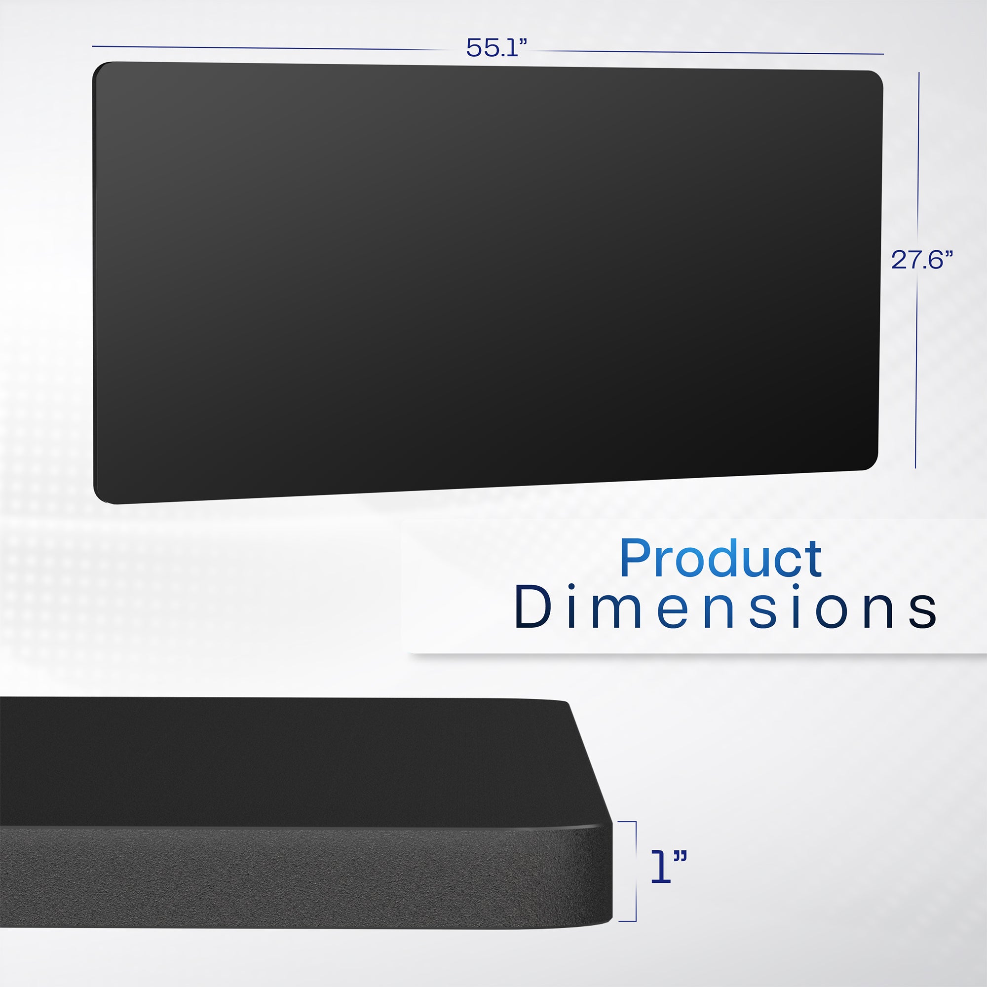 Black product with dimensions labeled on a white background