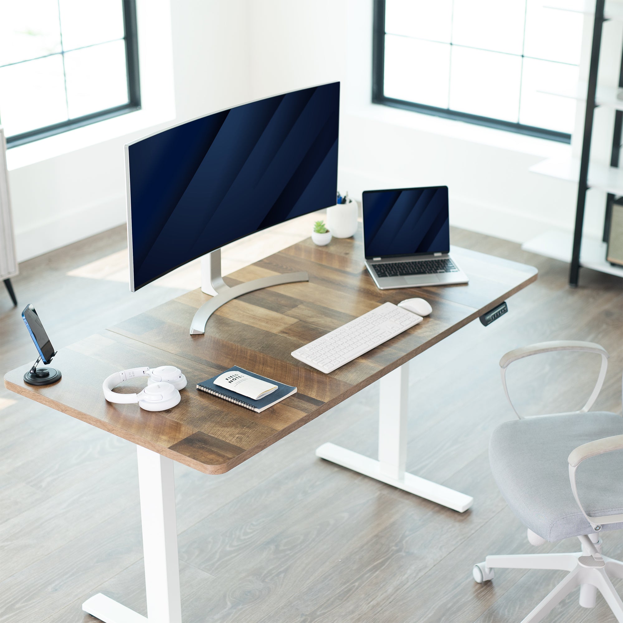 Wide sturdy desk tabletop for office workstation.