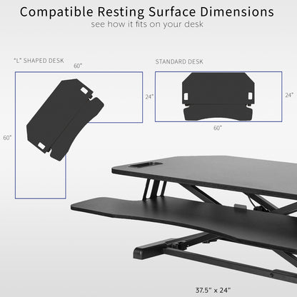 Heavy-duty height adjustable desk converter monitor riser with 2 tiers.