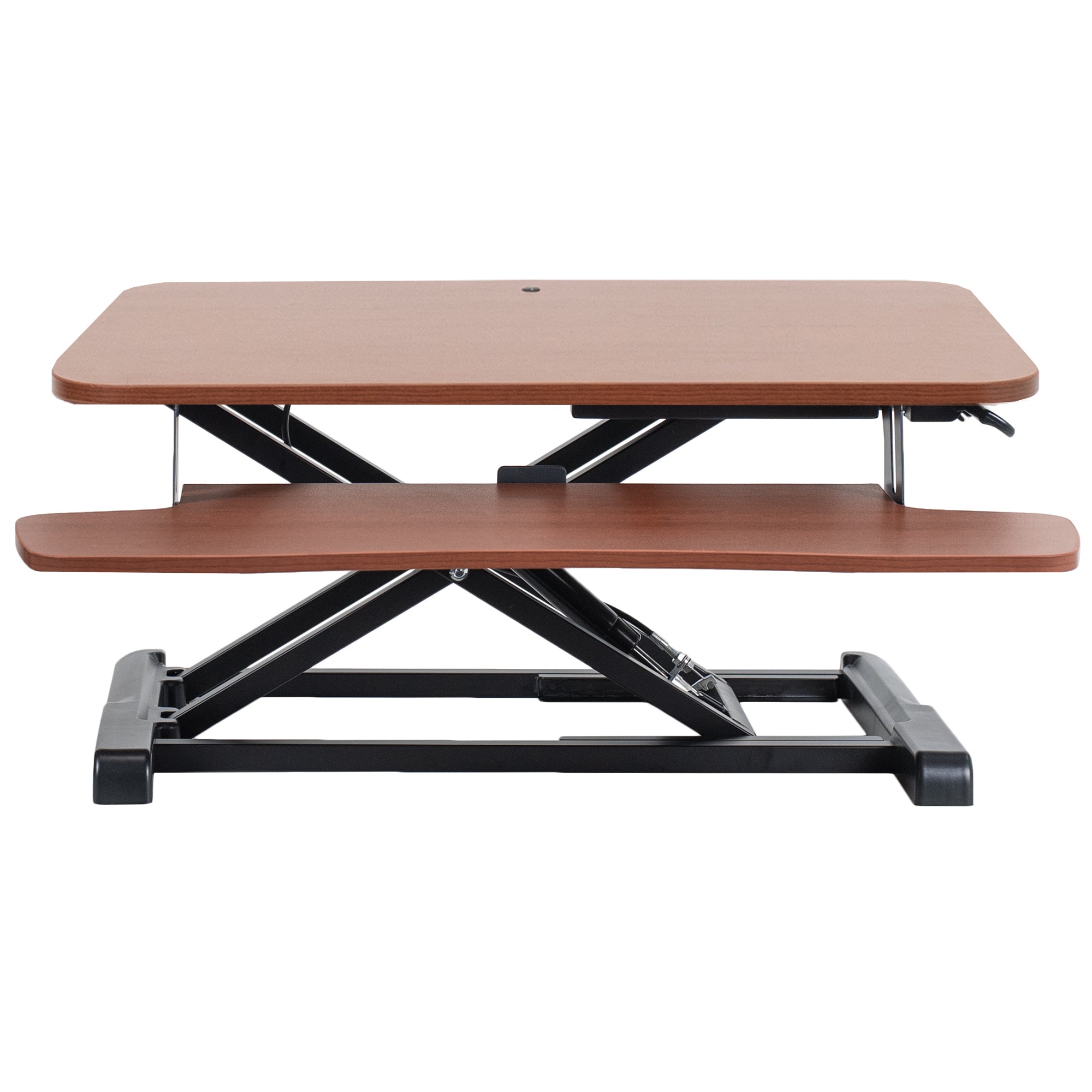 Sturdy height adjustable 2-tiered desk riser for ergonomic office workstation.