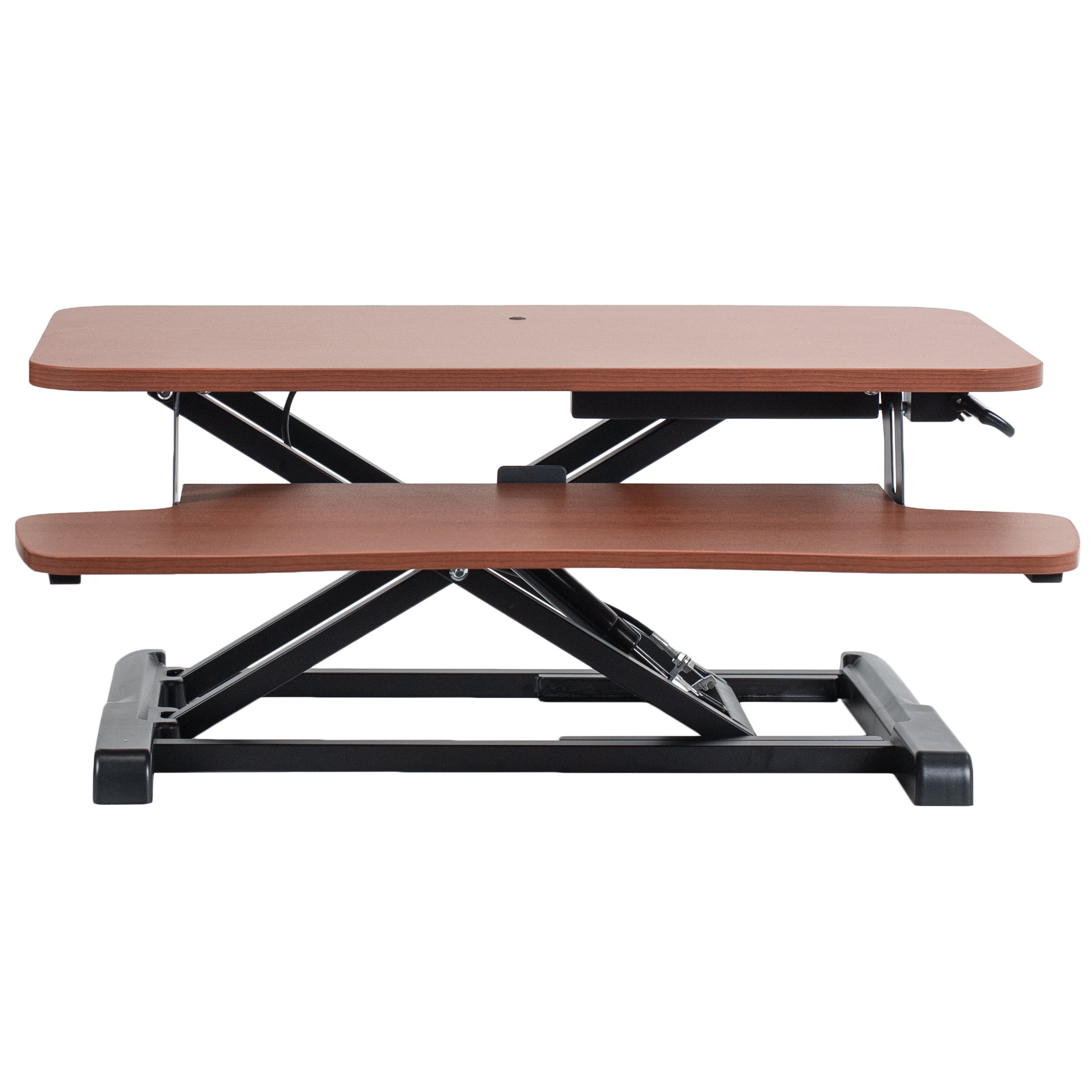 Sturdy height adjustable 2-tiered desk riser for ergonomic office workstation.