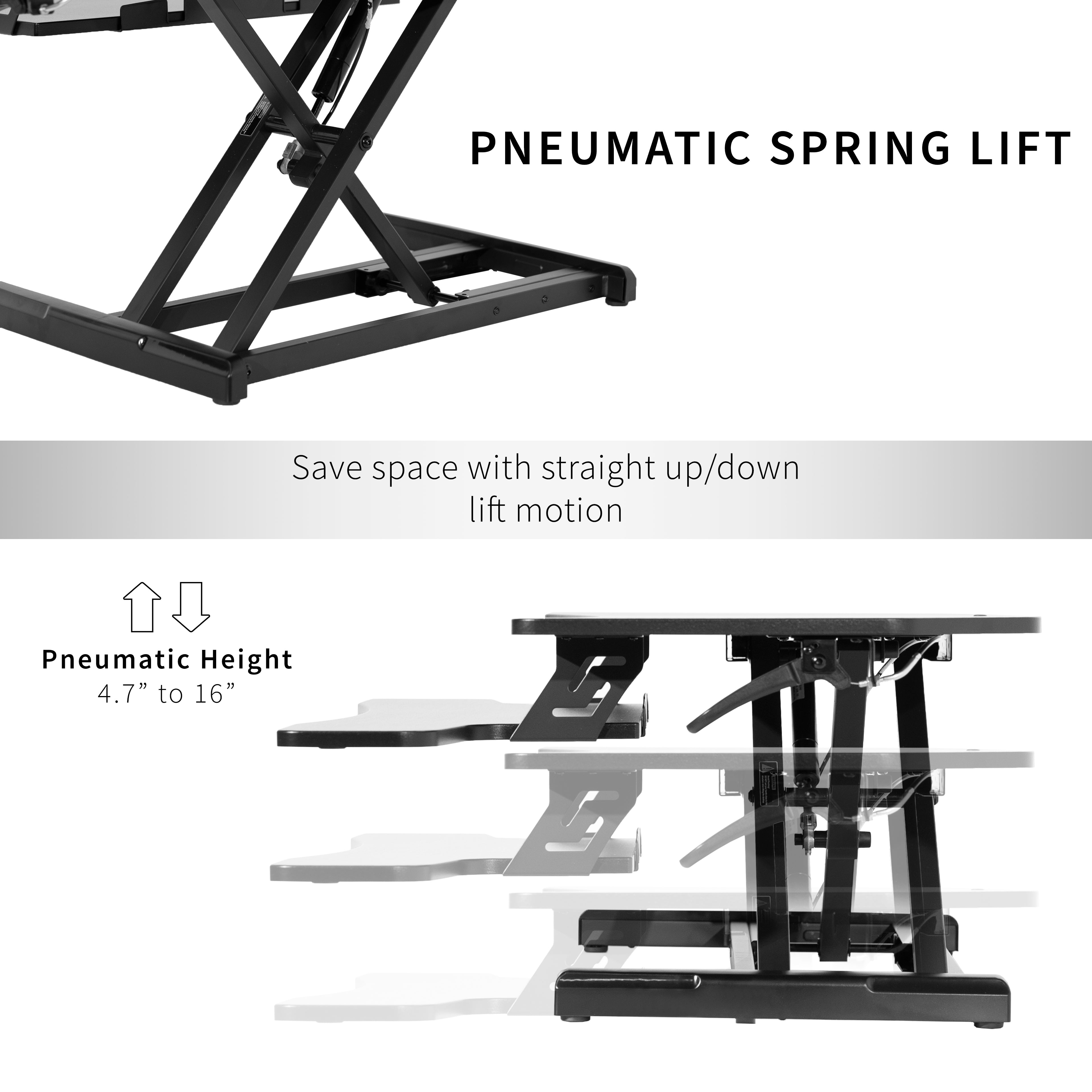 Heavy-duty height adjustable desk converter monitor riser for corner desk workstation.