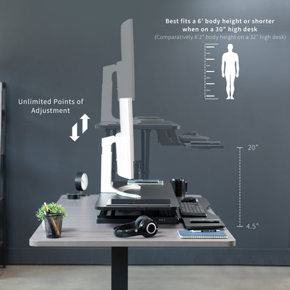 Sturdy height adjustable 2-tiered desk riser for ergonomic office workstation.