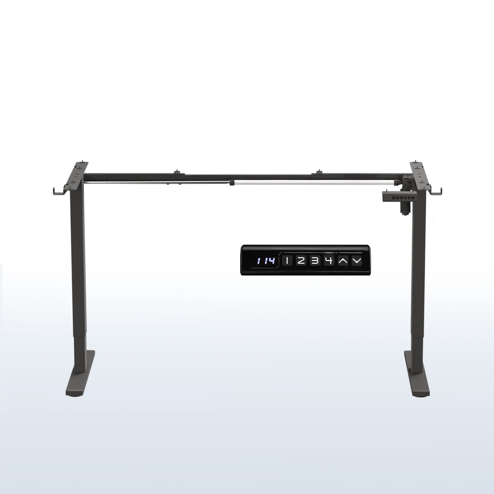 Sturdy ergonomic sit or stand desk frame for active workstation with adjustable height using smart control panel.