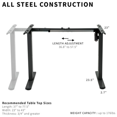Sturdy ergonomic sit or stand desk frame for active workstation with adjustable length.
