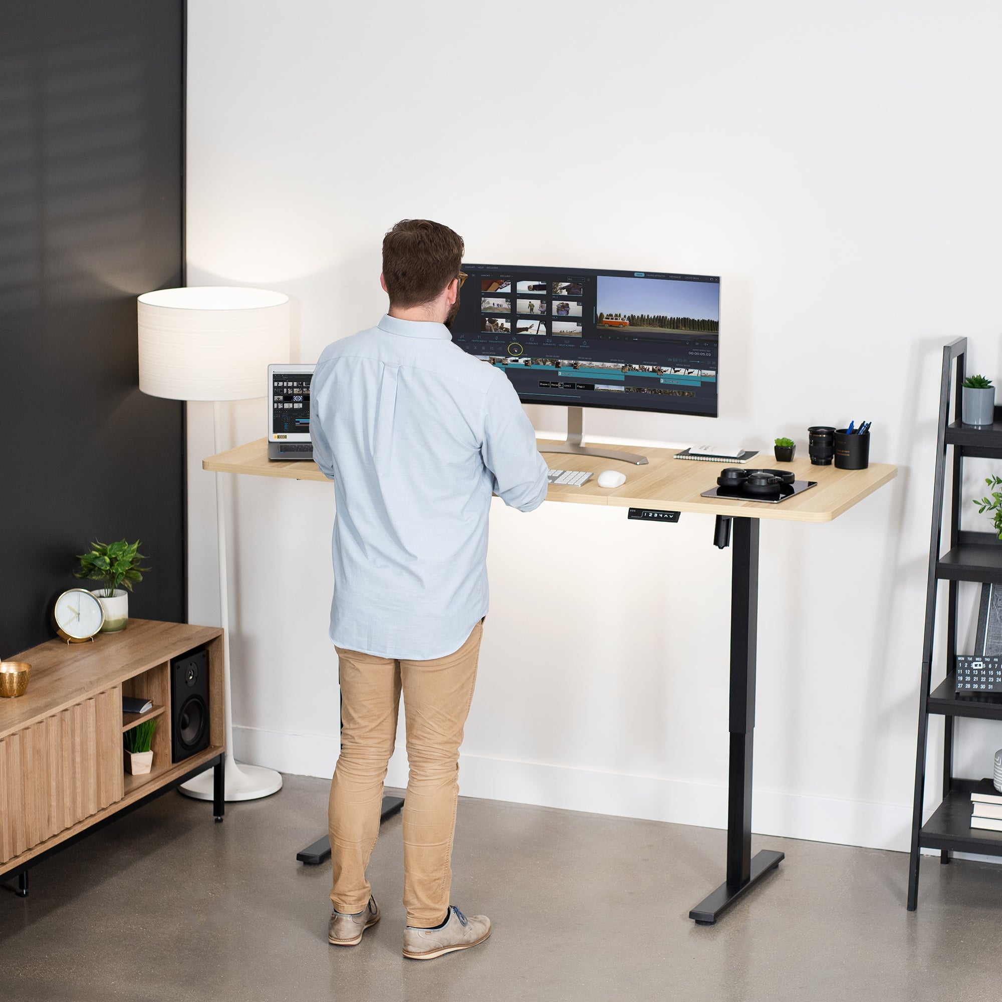 Sturdy ergonomic sit or stand desk frame for active workstation with adjustable length.