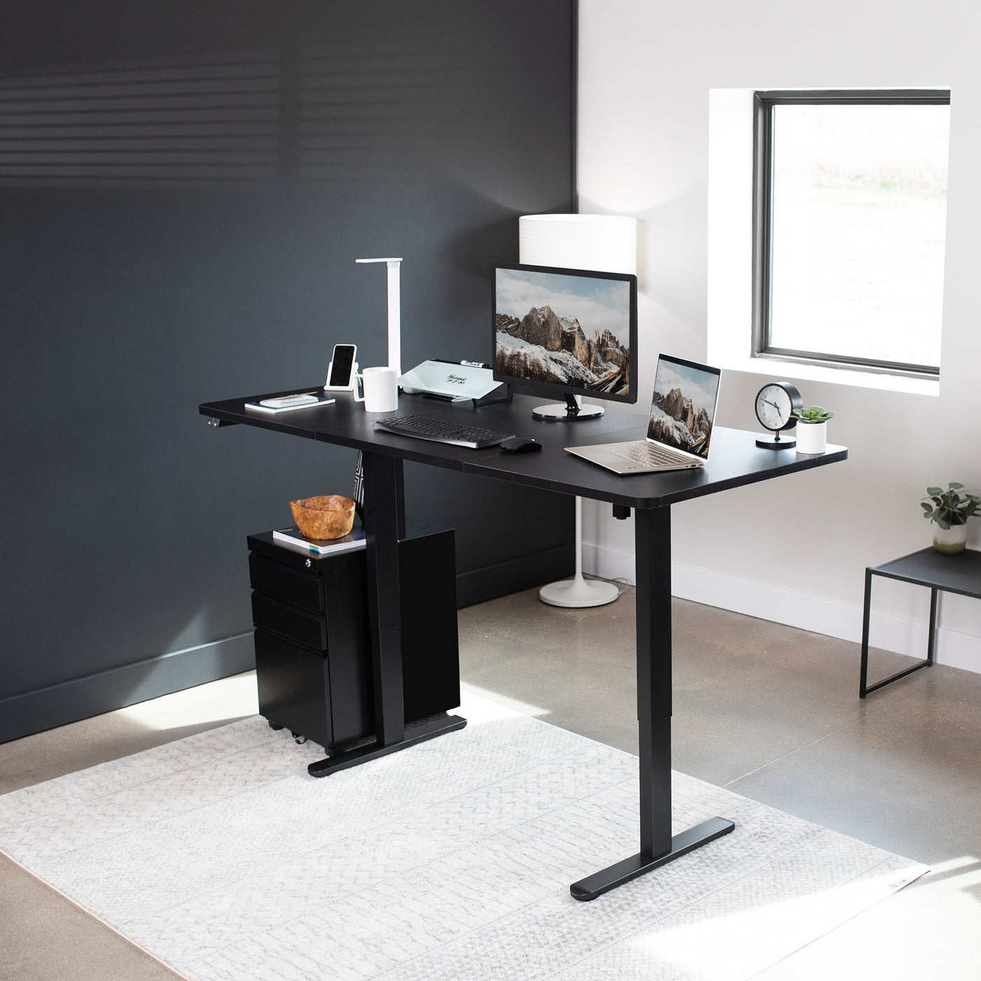 Sturdy ergonomic sit or stand desk frame for active workstation with adjustable height and 2 button controller.