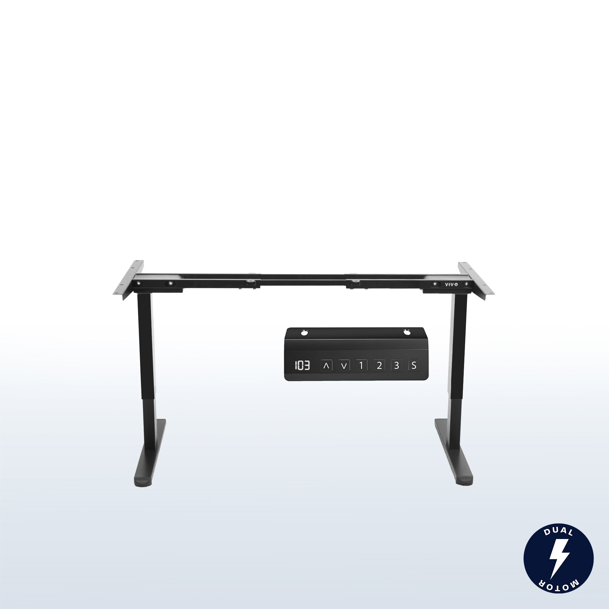 Sit or stand on demand throughout the busy day with this solid frame featuring dual thermal motors and 3-stage telescopic height adjustment.