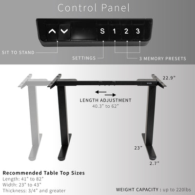 Electric desk frame with a hefty weight capacity and length adjustment to best fit your tabletop.