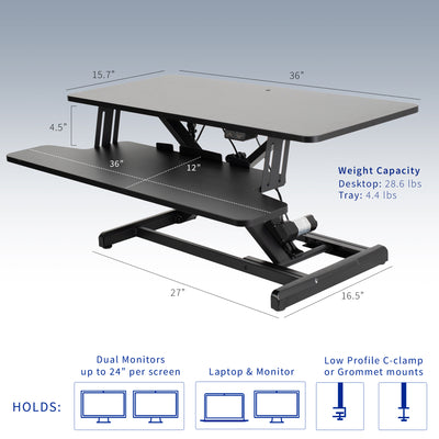 Electric Motor Desk Converter, Height Adjustable Riser, Sit to Stand Dual Monitor and Laptop Workstation with Wide Keyboard Tray