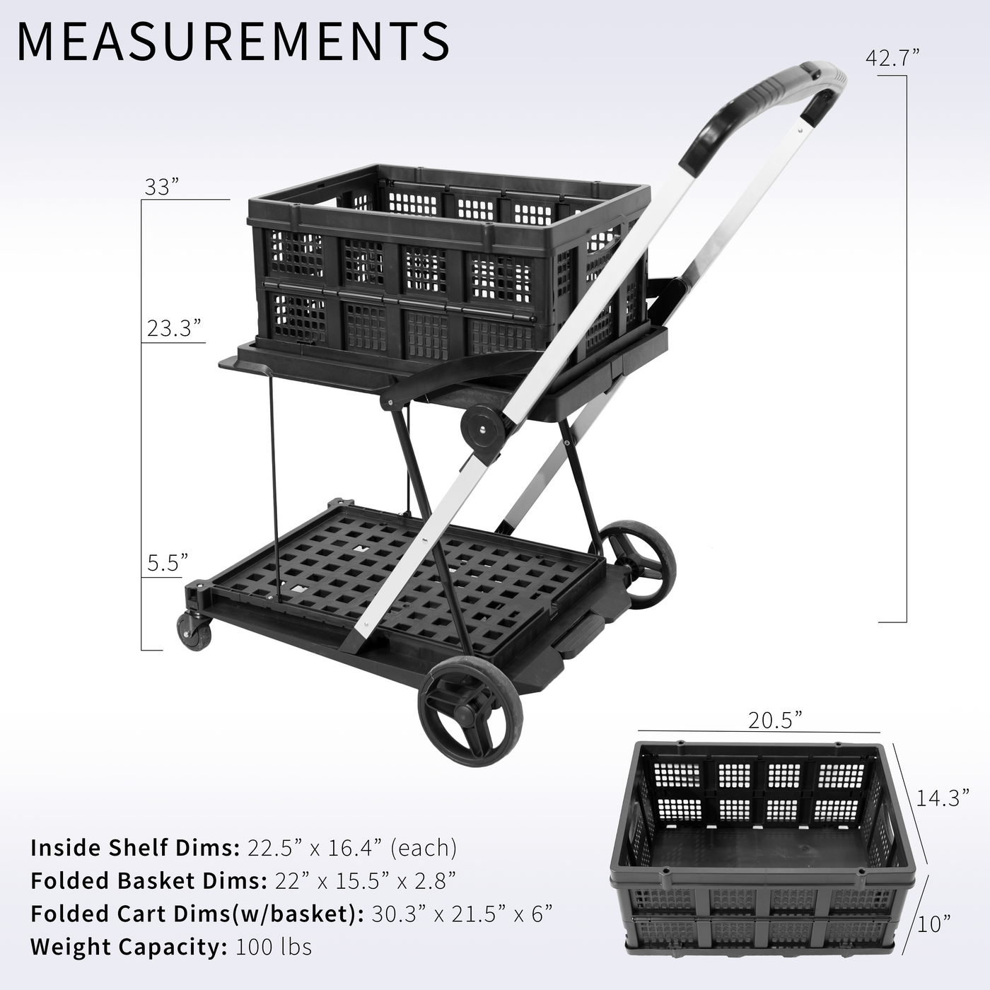 Life Finds by VIVO Black Collapsible Shopping Cart