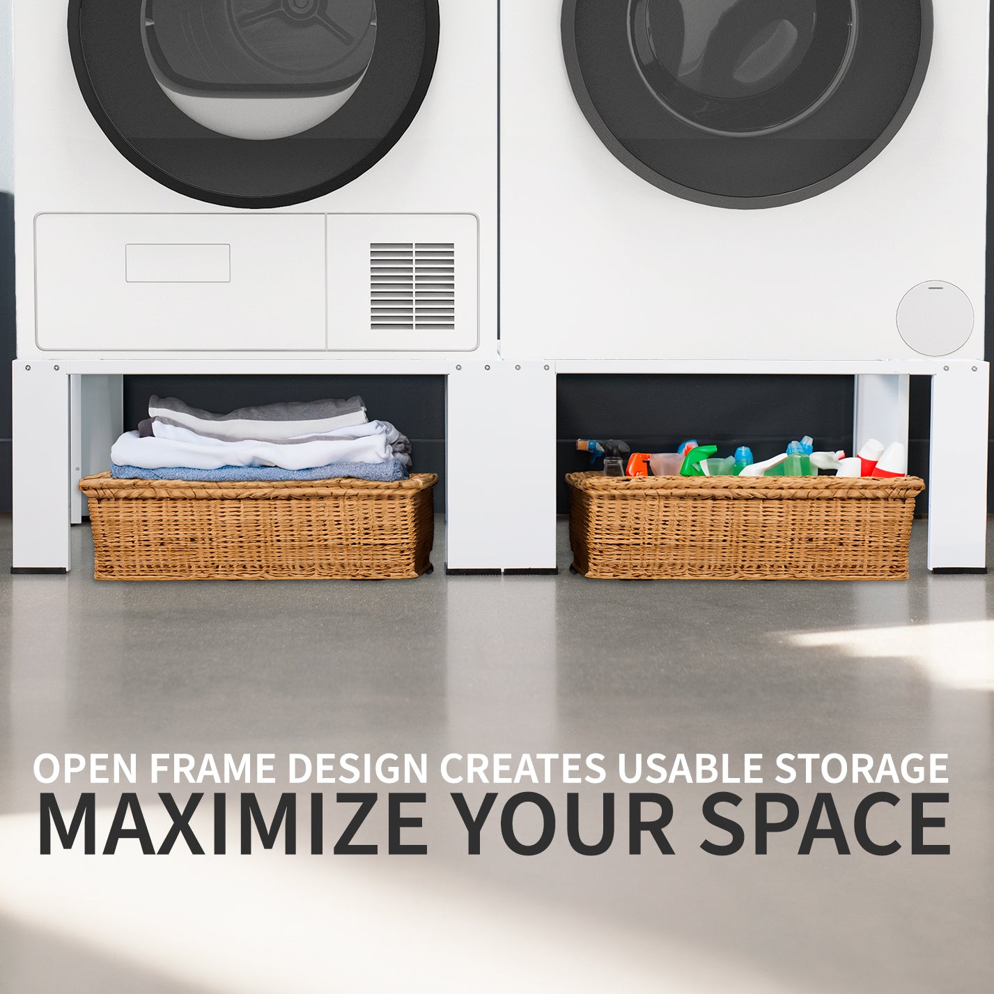 Washer and dryer pedestal raises your washer and dryer for easy access and underneath storage.