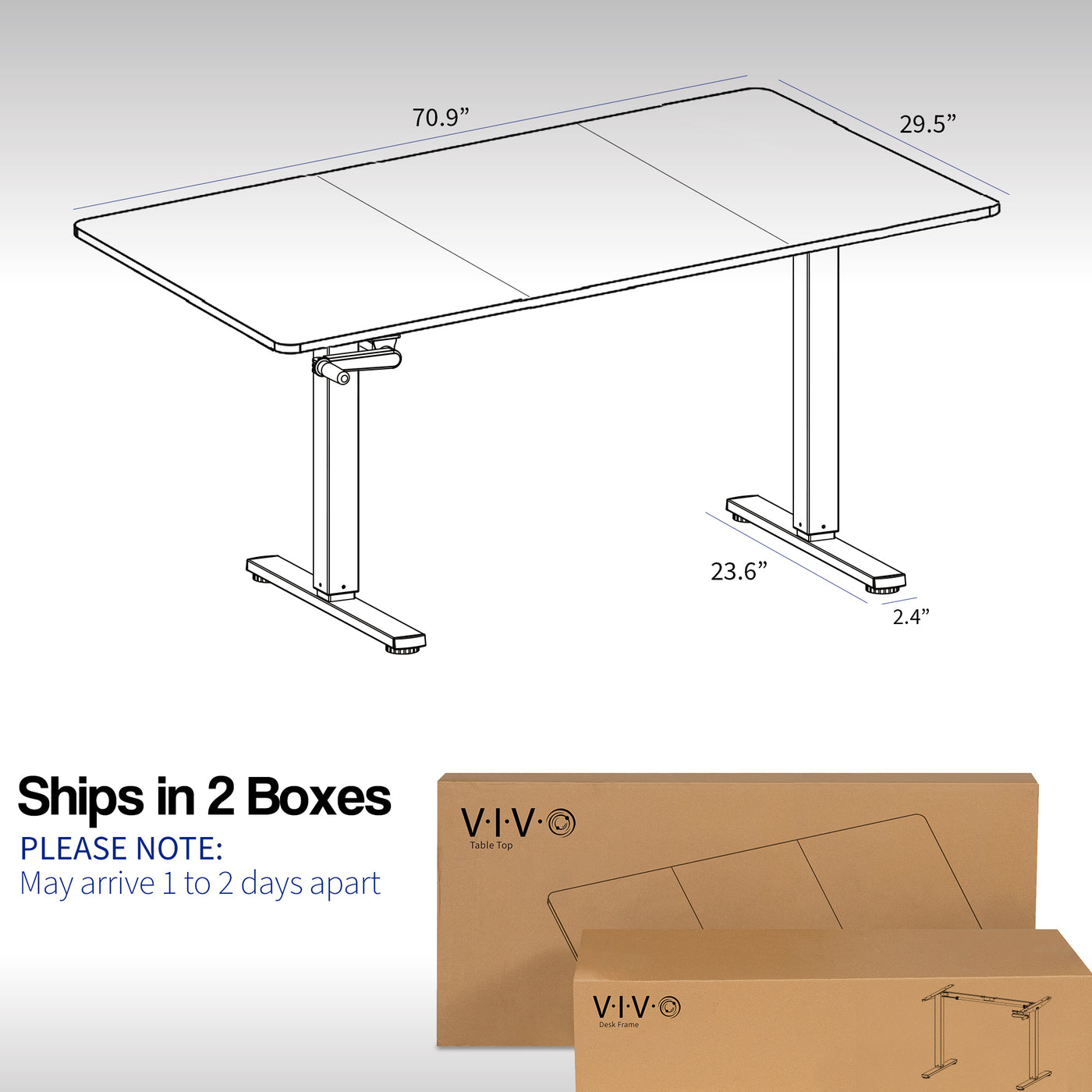 Please note that this desk ships in two separate boxes and has the potential to arrive on separate days.