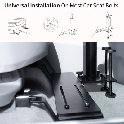Perfect for on-the-go use, this car tablet stand anchors to the seat bolts on the passenger side chair, providing a secure and sturdy workstation.
