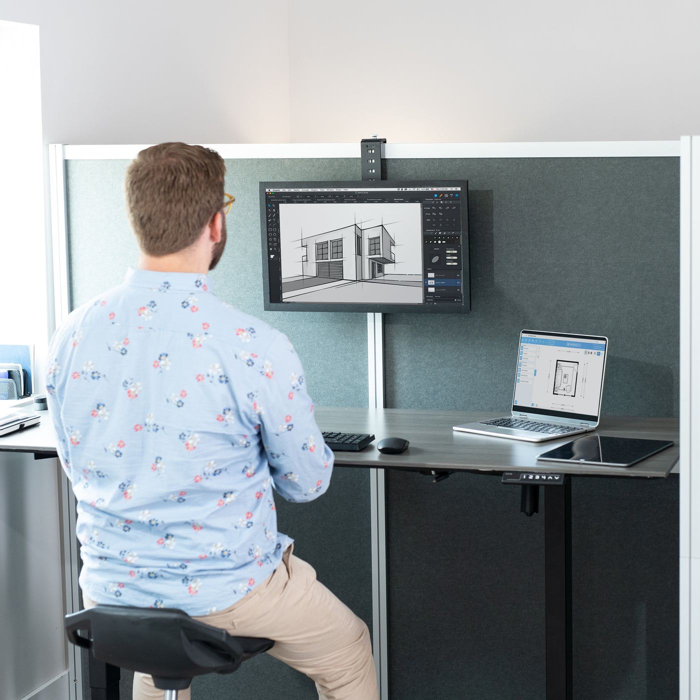 Cubicle Monitor Mount displays your screen at a comfortable angle in a work cubicle.