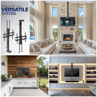 Collage of various TV installation options in different settings.