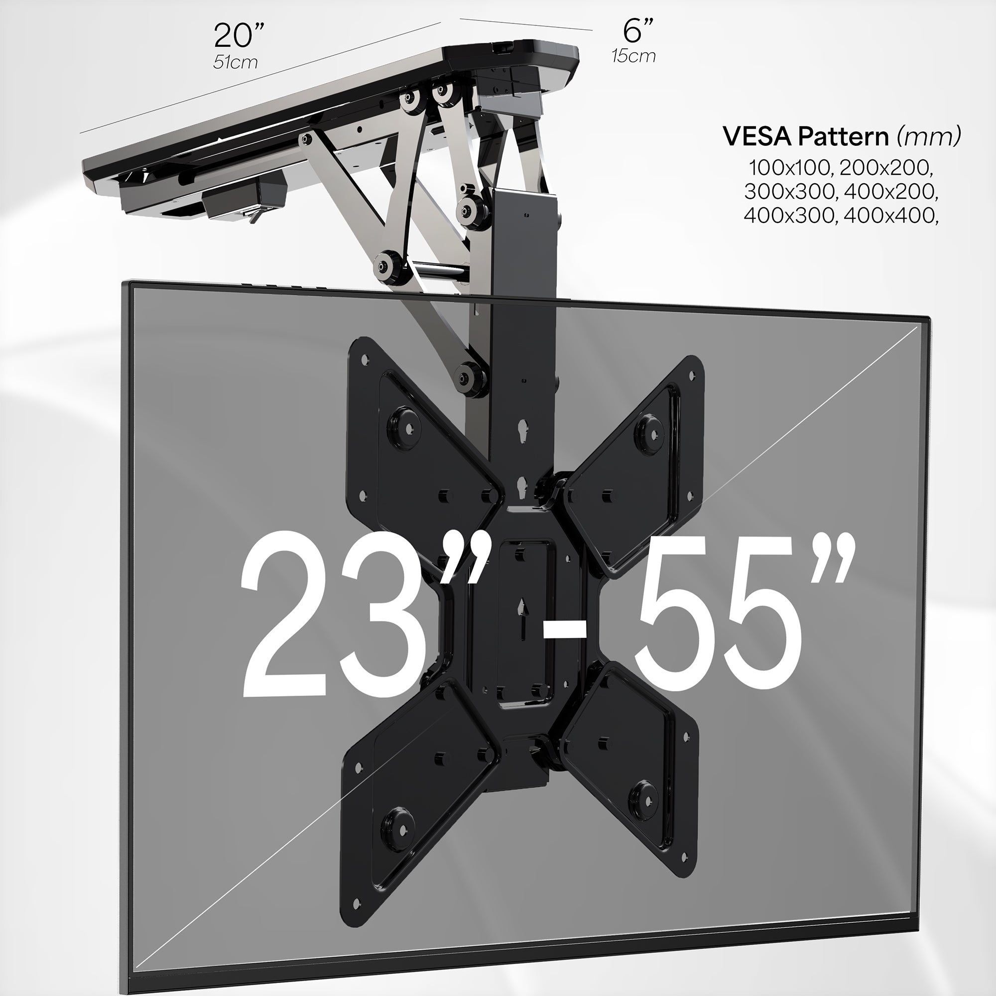 Electric Motorized Flip Down Pitched Roof Ceiling TV Mount with remote control.