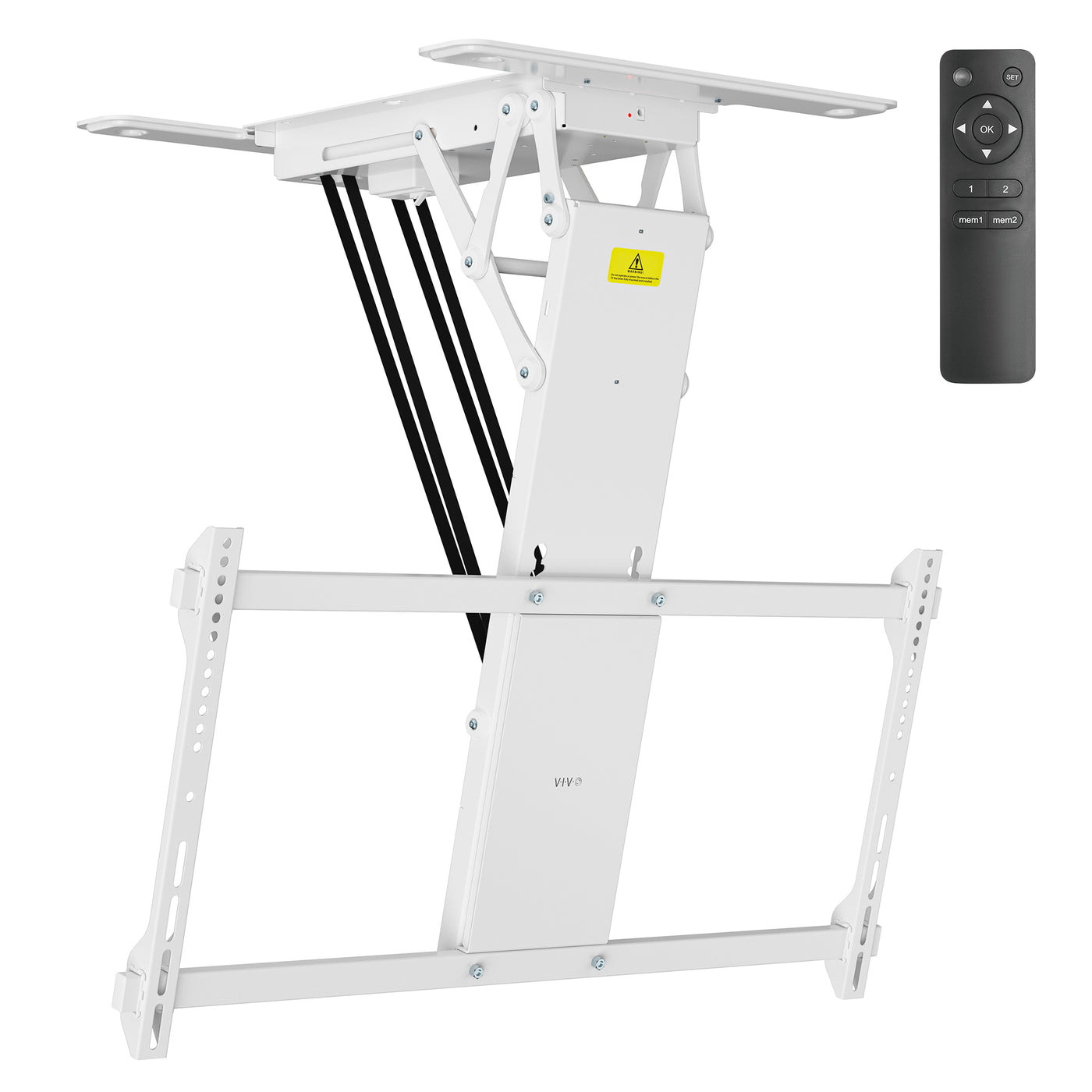 Electric Flip Down Ceiling TV Mount holds large TV's and features dual motors for effortless adjustment.