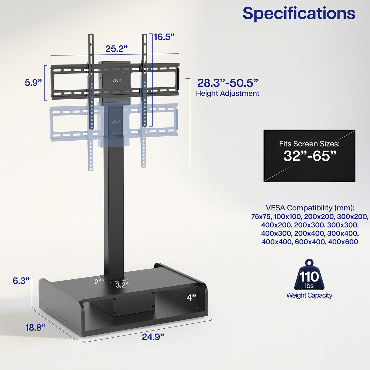 Freestanding Motorized TV Stand w/ Remote Control - 32” to 65” Screens