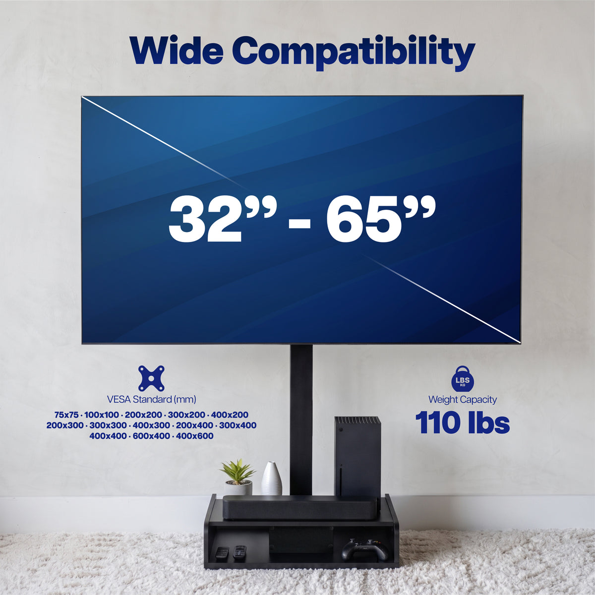 Freestanding Motorized TV Stand w/ Remote Control - 32” to 65” Screens