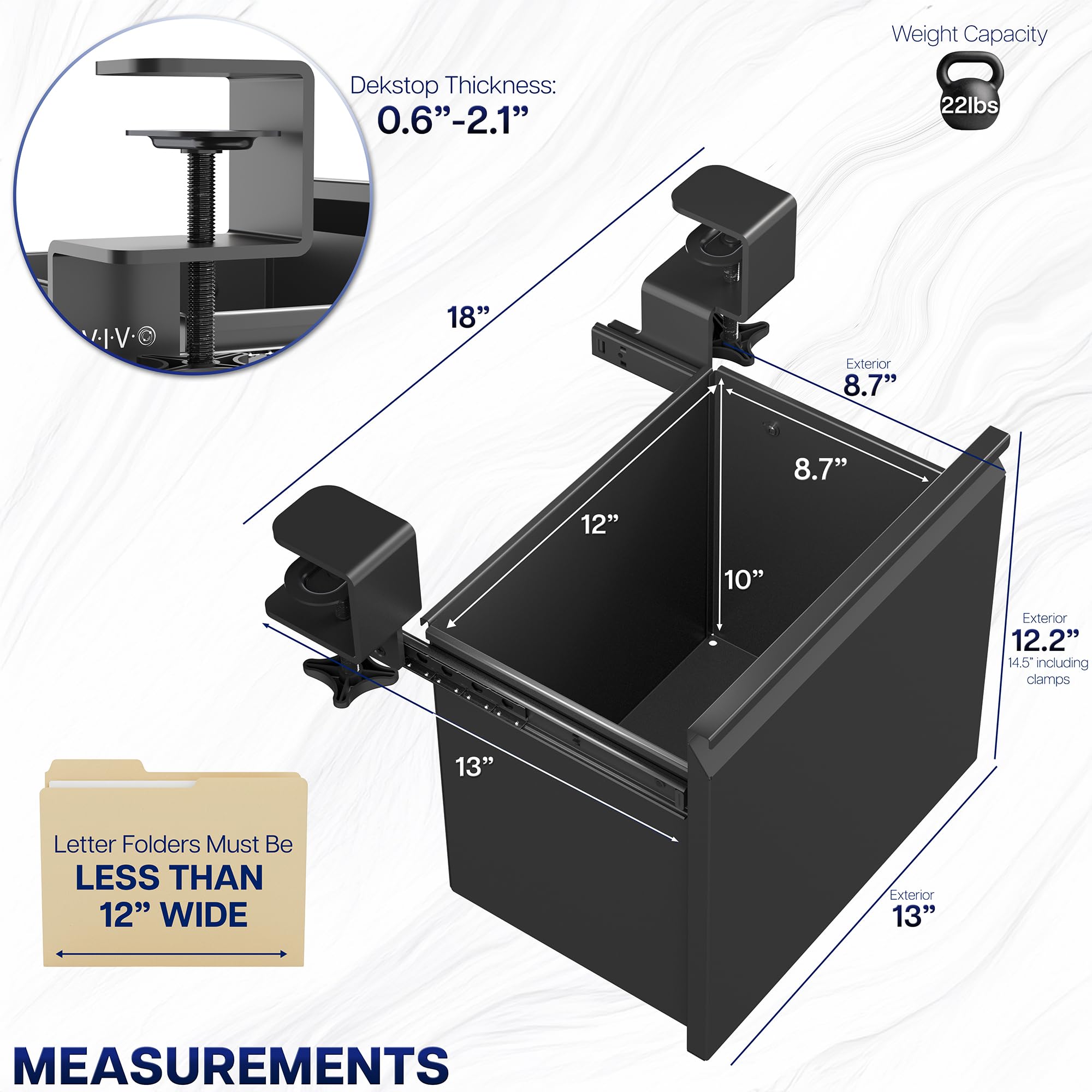 Clamp-on Under Desk Filing Cabinet