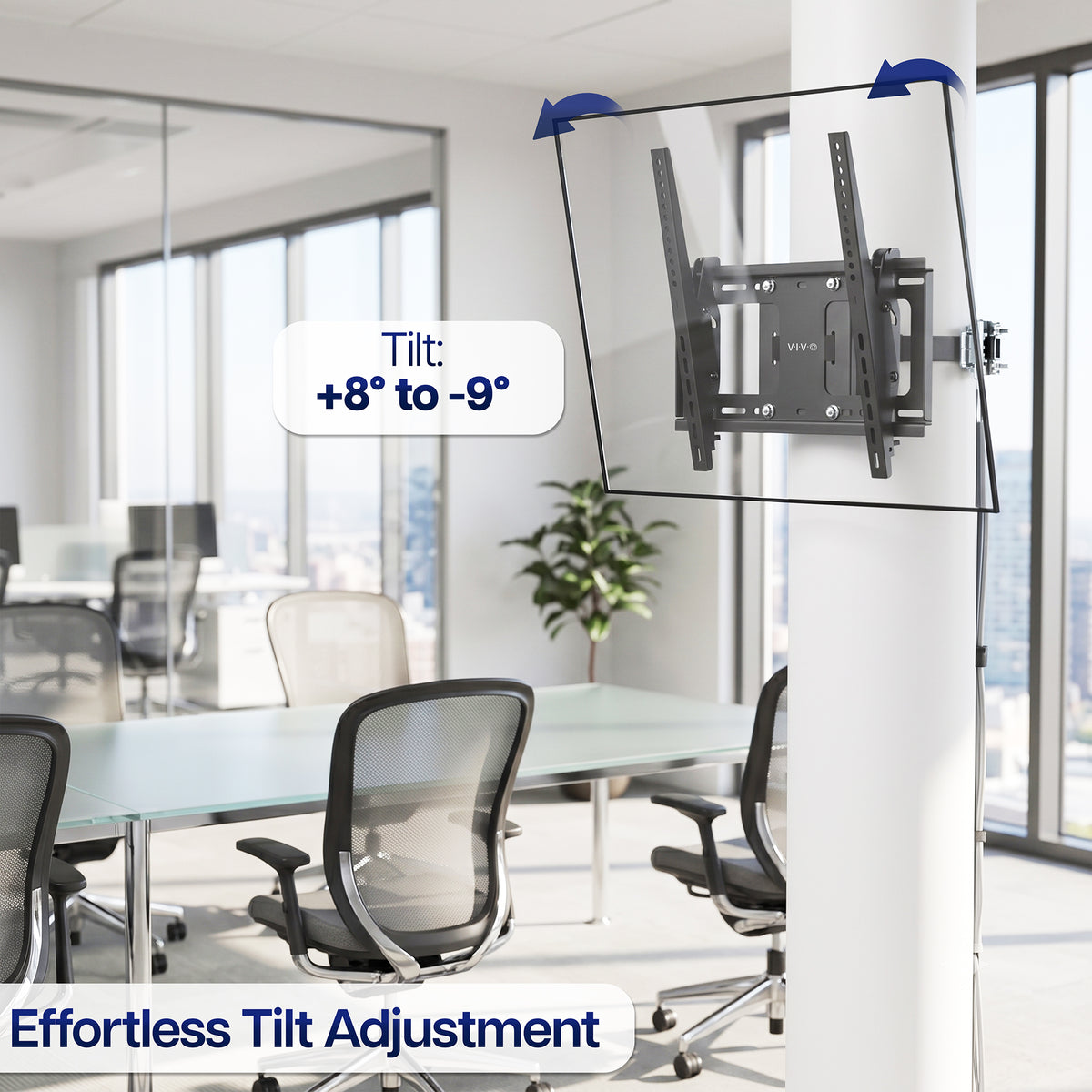 Adjustable column TV mount with full motion tilt, swivel, and extension for customized viewing angles