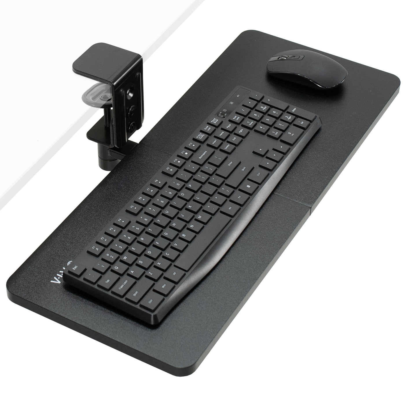 Clamp-on Rotating Computer Keyboard and Mouse Tray, Swiveling 25 x 10 inch Platform with Extra Sturdy Single Desk Clamp, Ergonomic Typing