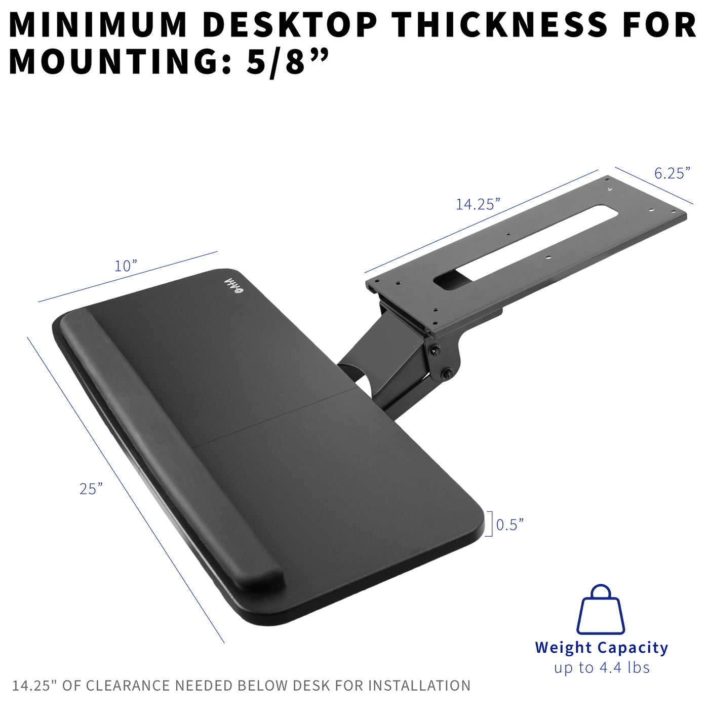 Ergonomic under desk keyboard tray mount with comfortable tilting angles for typing.