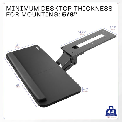 Ergonomic under desk keyboard tray mount with comfortable tilting angles for typing.