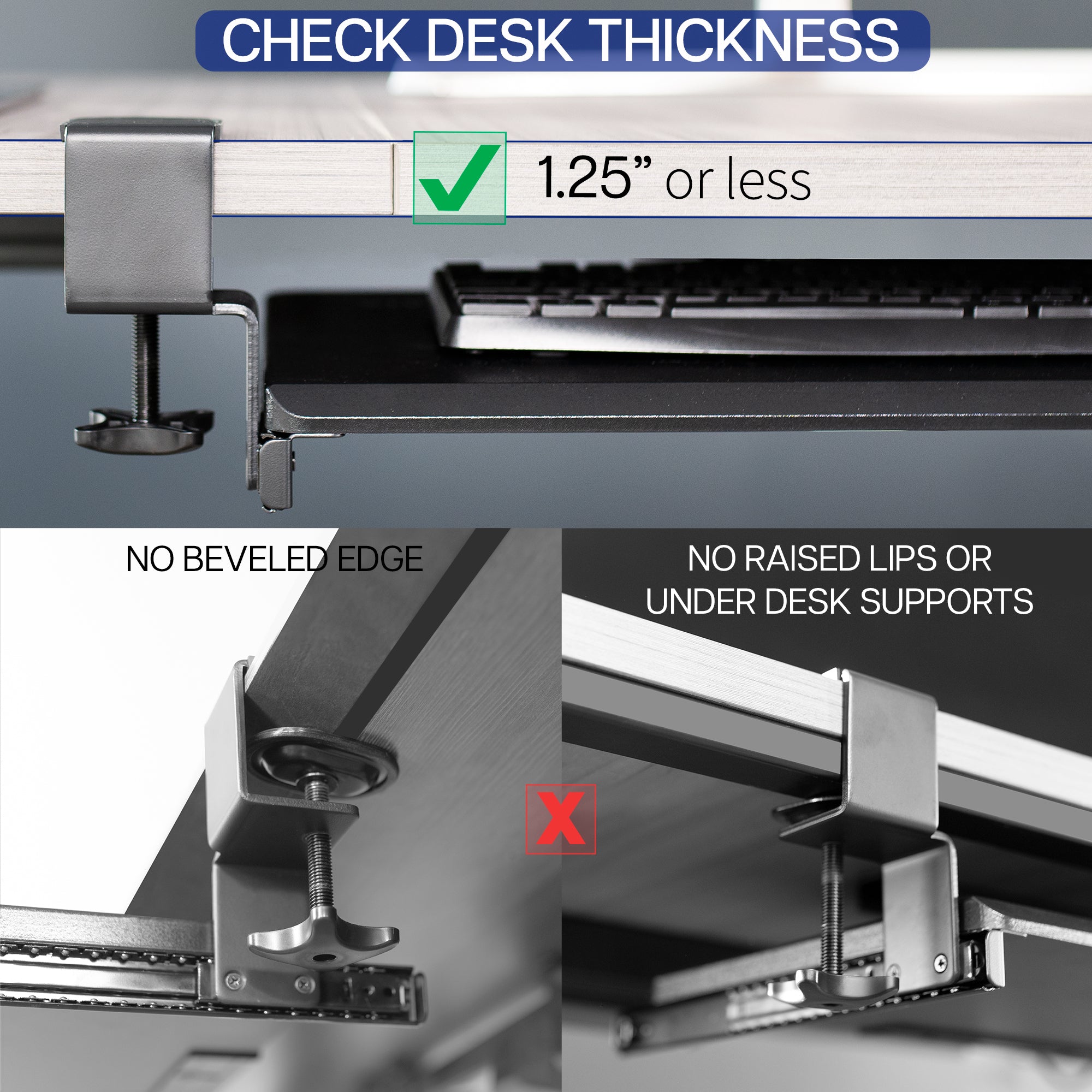 Clamp-on Computer Keyboard and Mouse Under Desk Slider Tray with RGB Pad