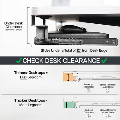Sleek design with C-clamps and sliding tray for a clean and tidy workstation.