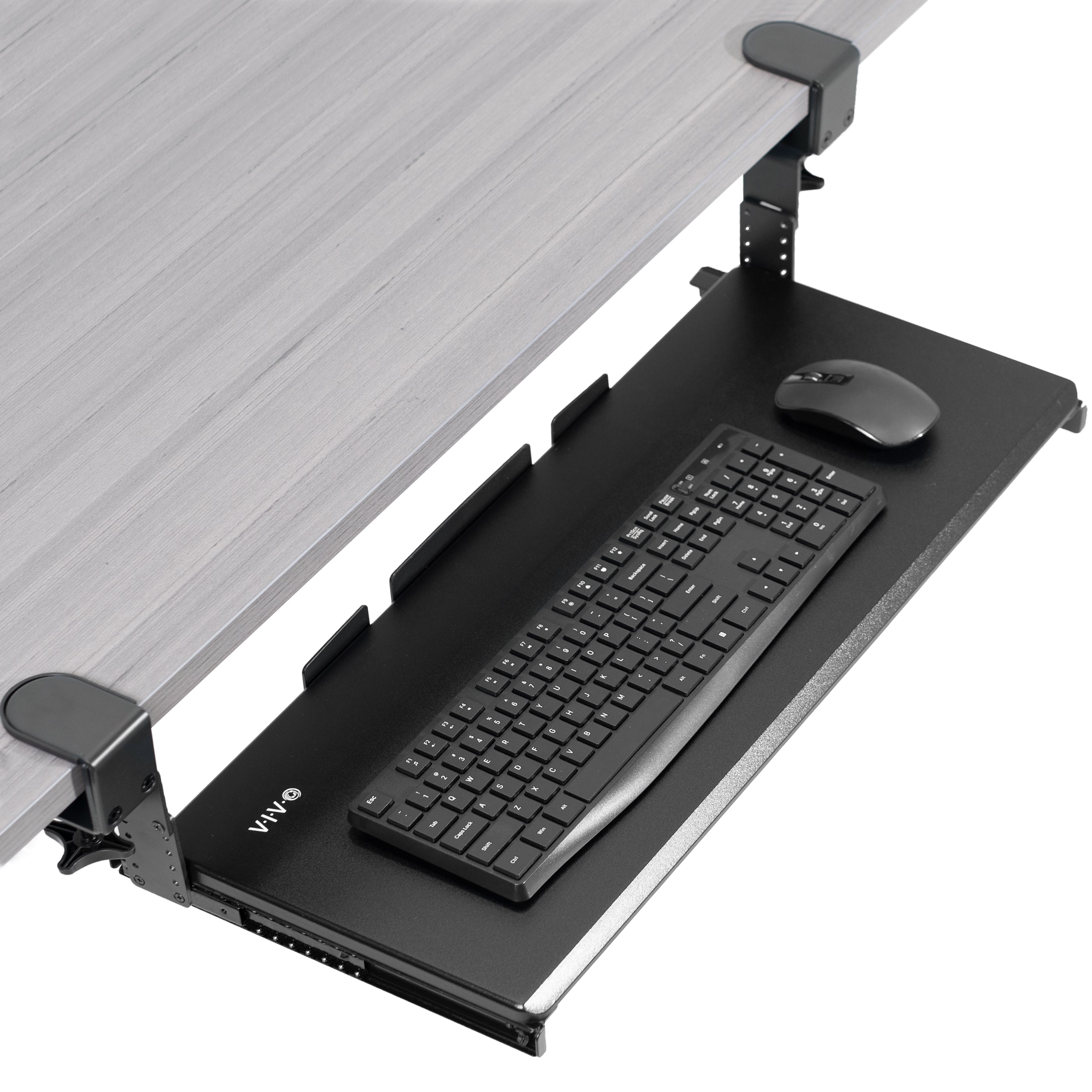 Under desk sliding ergonomic keyboard tray with room for a mouse.