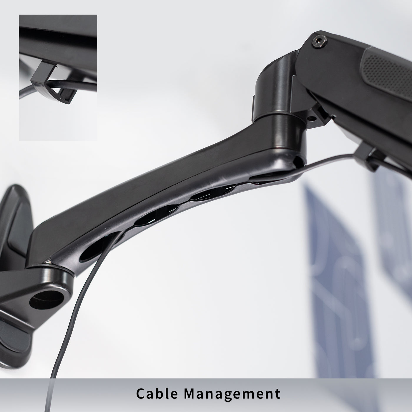 Sturdy steel pneumatic height adjustable keyboard tray wall mount with integrated cable management.