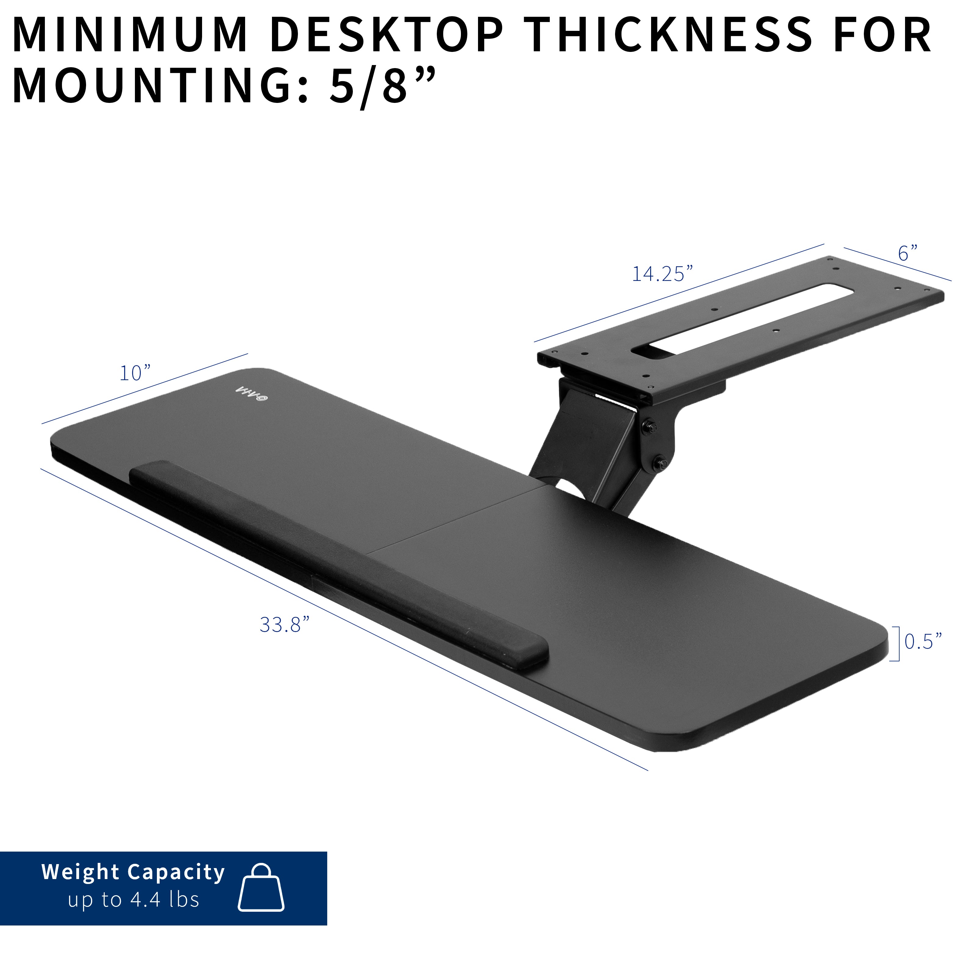 Ergonomic under desk keyboard tray mount with comfortable tilting angles for typing.