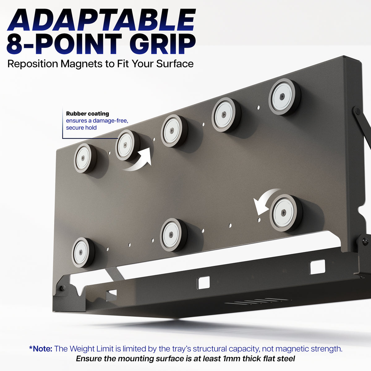 Magnetic keyboard tray wall mount with adaptable 8-point mounting design for secure installation