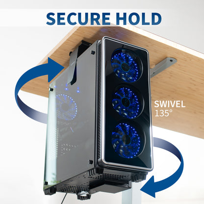 Under desk or wall PC mount is secure and has 135 degree swivel..