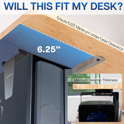 Measurement guide for desk setup with dimensions displayed.