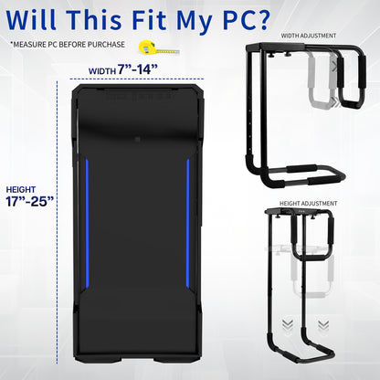 Large heavy-duty height adjustable and width adjustable under desk PC mount.