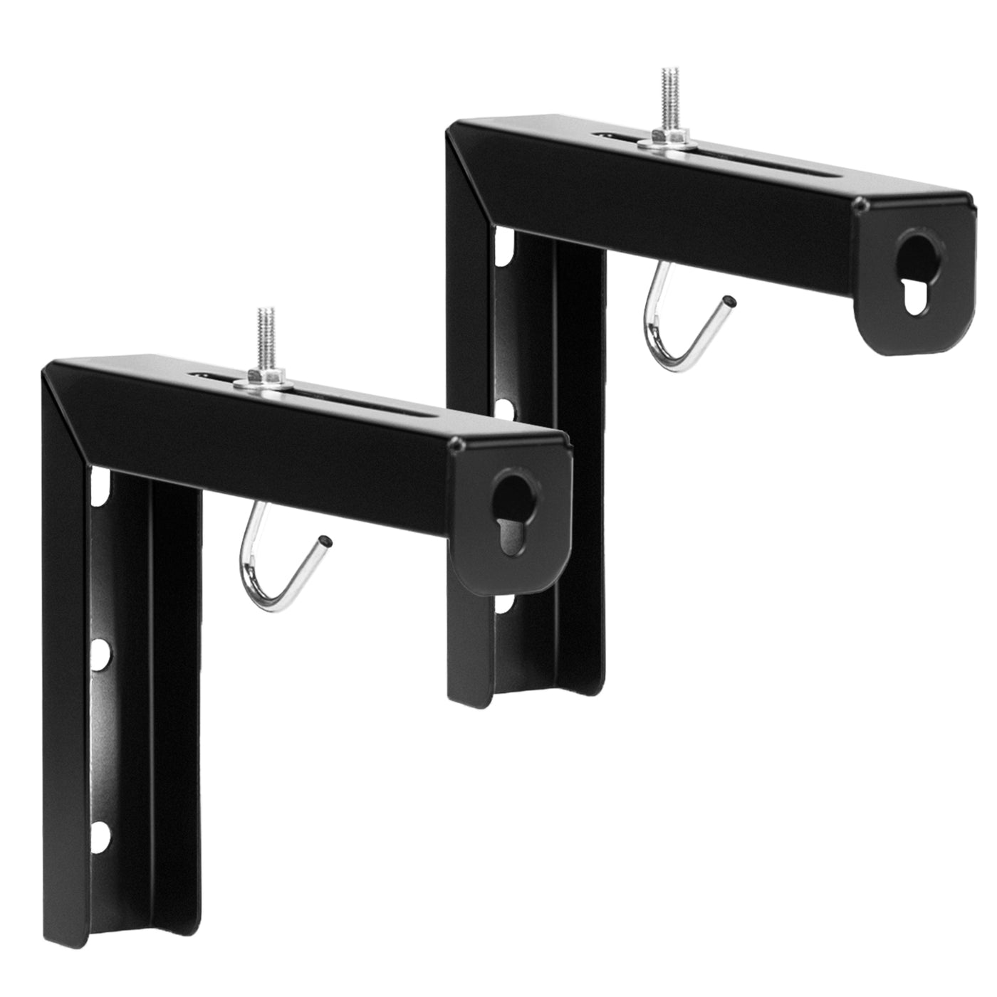 Black L-shaped projector screen mounting brackets.