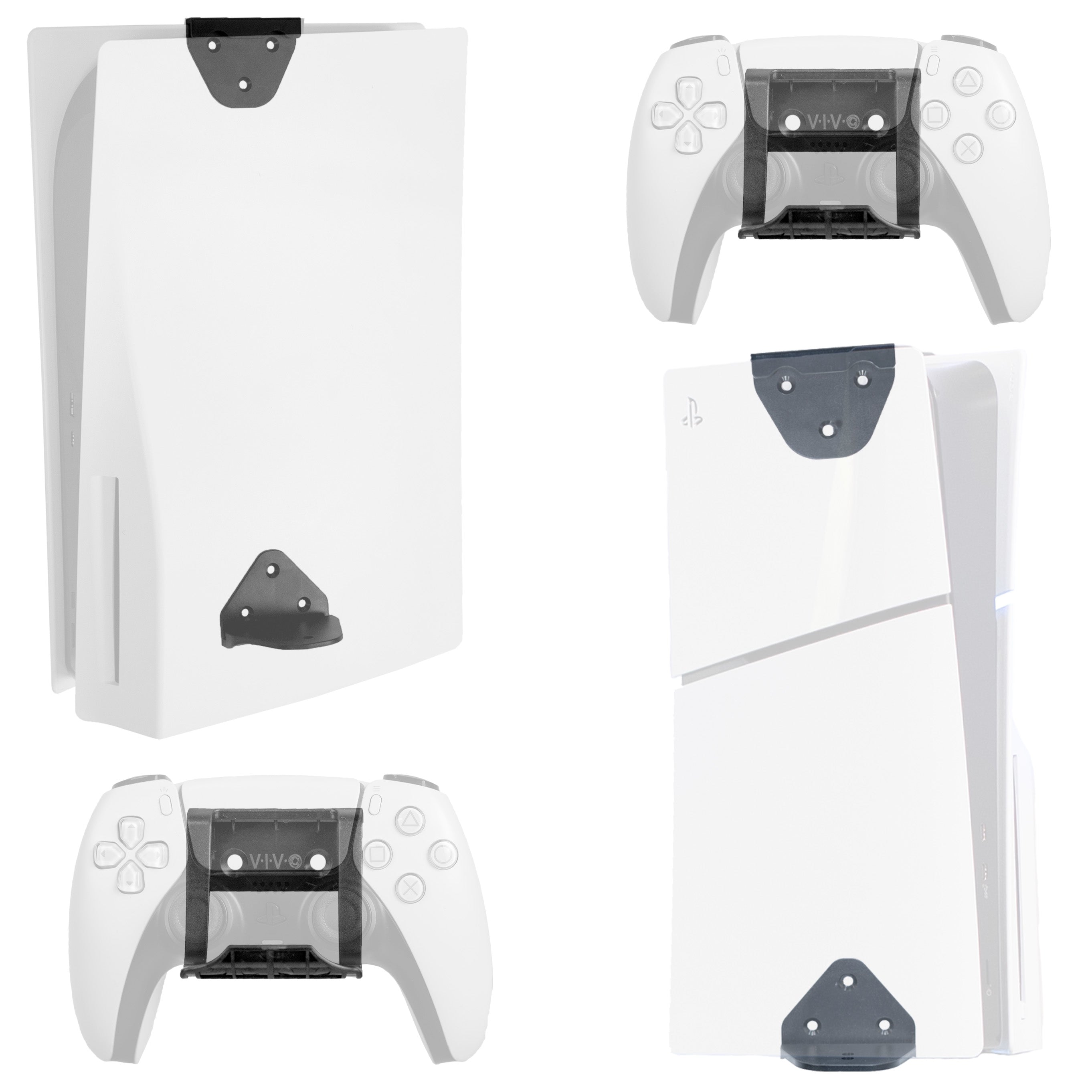 White gaming console and controllers on a white background