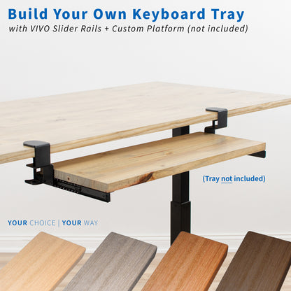 Under-desk sliding pull out keyboard tray clamp and rail set (2 pack).