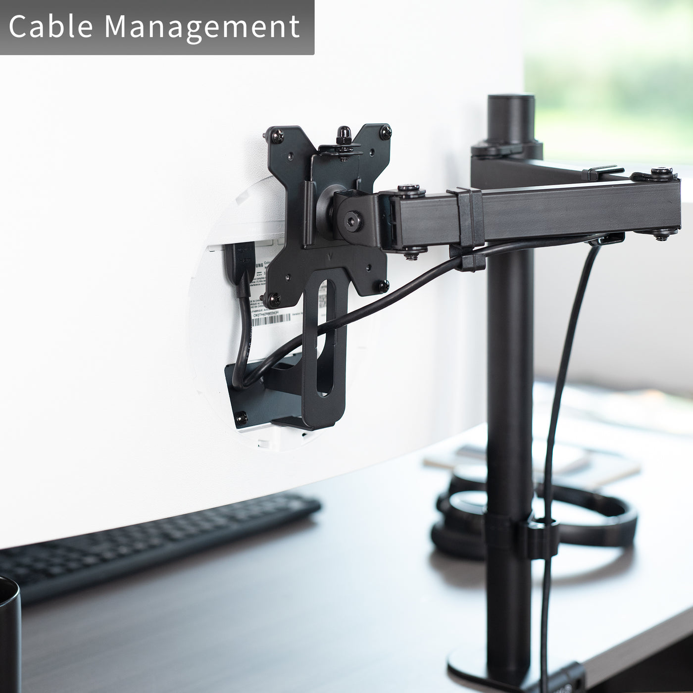 VESA Adapter Designed for the Compatible Samsung UR591C Series allows your non VESA compatible monitor to be mounted to a stand of your choice with an integrated cable management.